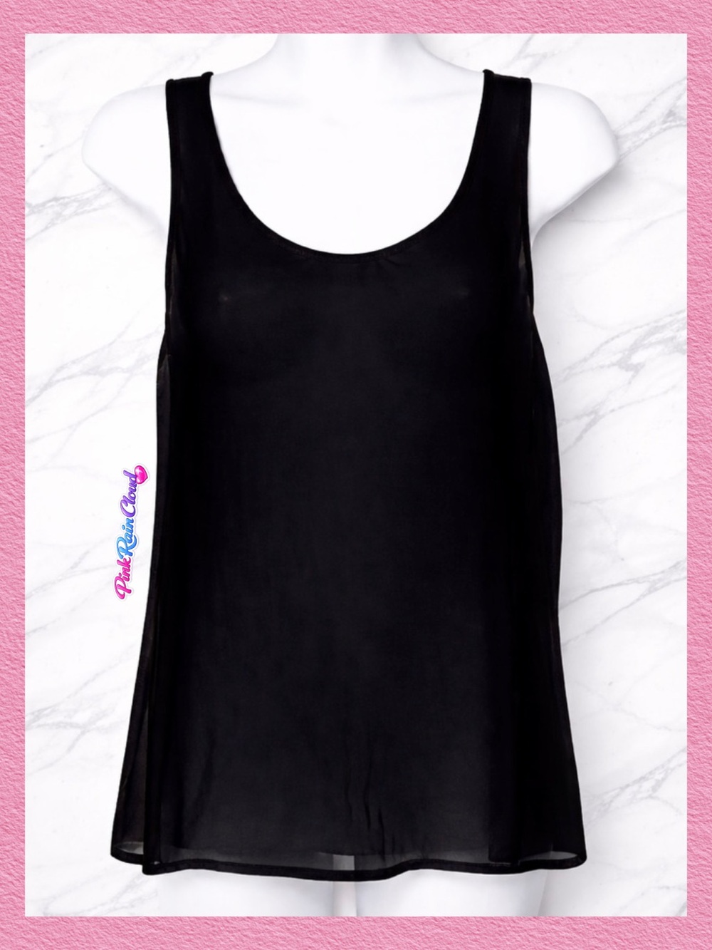 Forever 21 Black Y2K Sheer Tie Back Blouse Tank Top Women’s Small